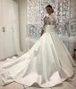 Modesto cuello alto 3/4 Vestidos de novia de sirena de manga larga Apliques de encaje Flores hechas a mano Vestidos de novia con cuentas Mancha robe de mariee