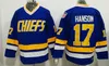 Сшитые братья Slap Shot Charlestown Chiefs Hockey Jersey 16 Jack 17 Steve 18 Jeff Hanson 7 Francine Dunlop 3 Killer Vintage CCM Movie Blue White Jerseys