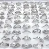 Mixed design claro Zircon pavimentadas anéis para meninas de cor prata Mixed Tamanho 50pcs / lot Atacado