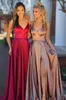 Modische Nachgeahmte Seide Stoff Abendkleid Sexy V-ausschnitt Side Split Spaghetti-trägern Frauen Lange Abendkleid robe de soiree