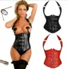 Taille Tummy Shaper Black Steam Punk Lederen Open Beha Corset Bustier Sexy Lingerie Belt Gesp Strap Vest Dames Lace Up Corsets CZ154