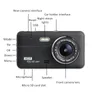 2CH CAR DVR Auto Video Registratör Vindruta Kamera Recorder 4 "Skärm Fram 170 ° bak 120 ° Full HD 1080P Night Vision G-sensor