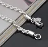 3MM 4MM Width 20CM Length Rope Chain Link Bracelet Fashion 925 Sterling Silver Plated Jewelry Bracelets Free Shipping Wholesale