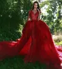 Bubai Wino Czerwona Syrenka Suknia Ślubna z odłączanym pociągiem 2020 Saudyjska Koronki Suknie Ślubne Przycisk Aplikacje Suknie ślubne