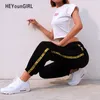 Heyoungirl Rahat Baggy Siyah Pantolon kadın Sweatpants ve Joggers Patchwork Çizgili Ter Pantolon Baskı Yüksek Bel Pantolon Y190430