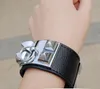 Newest Bracelets Four Rivets Wide Leather Bracelets Women Men Gold Silver CDC Punk Width 3 8cm Bracelet Fine Jewelry301h