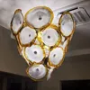 Modern Art Decor Blown Glass Chandelier Gold Color Murano Glass Plates Chandeliers Custom 36 Inches LED Flower Chandelier for Room Decor