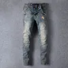 Fashion-Men nödställda rippade jeans modedesigner rak motorcykel cyklist jeans kausal denim byxor streetwear stil mens jeans cool