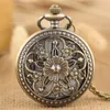 Bronze Antique Vintage Hollow Out Beauty Flower Quartz Pocket Watch Steampunk Women Analog Watches Timepiece Necklace Chain Clock Gift