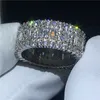choucong Hyperbole Ring Full Diamond Color argento Fedi nuziali di fidanzamento per donna Uomo Gioielli con dita