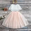 Girls lace sets hollow crochet short sleeve tops tulle tutu skirts 2pcs kids princess outfits children party clothing A015936271505