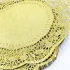 (100 stycken / pack) Nyankomster 12 tum Guldfärgad Rundpapper Spets Doilies Cupcake Bread Placemats Home Dinner Porslin