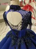 Royal Blue beaded prom jurken Vintage Appliques Crystal Puffy Prom Dresses High Collar Open Back Back Back Middle East Abendkleider