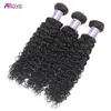 Allove Kinky Curly Human Hair Bundes With Lace Closure Peruvian Virgin Wefts Body Waves Brasilianska Indiska Extensions Lossa Deep For Women All Ages Jet Black 8-28 tum