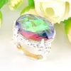 LuckyShine bruiloften sieraden glanzende regenboog ovaal vuur mystieke topaas edelsteen zilver unisex liefhebbers ring sieraden US maat 7-9