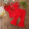 Baby Mädchen Kleidung Set Kleinkind Kinder Ins Anzug Mädchen Rose Blume Sling Tops Schlaghosen Kinder Trägerlose Tops Weite Beinhosen EZYQ589