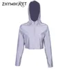 Women's Jackets ZHYMIHRET 2021 Spring Reflective Female Jacket Casual Sport Hooded Short Coat Women Crop Top Casaco Feminino Manteau Femme