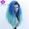 Nuevo estilo de moda Ombre Color azul pelucas delanteras de encaje completo Peluca rizada suelta brasileña pre desplumada Pelucas de pelo sintético sin cola para mujeres blancas