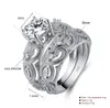 YHAMNI New 2Pcs Hollow Love Heart Flower Ring 100% 925 Sterling Silver Engagement Wedding Ring Set Jewelry For Women LRA0266