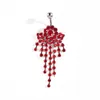 Sexy Tassel Red Color Wasit Belly Dance Crystal Body Jewelry Stainless Steel Rhinestone Navel & Bell Button Piercing Dangle Rings for Women