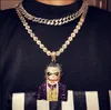 Fashion Iced Out Large Cartoon Clown Cosplay Pendant Necklace Mens Hip Hop Necklace Jewelry 76cm Gold Cuban Chain For Men Women