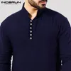 Ancerun Повседневная мужская рубашка хлопчатобумажная с длинным рукавом стенд воротник винтаж твердые сшитые длинные топы индийские курта костюм пакистанская рубашка 5XL V191026