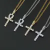 Hip Hop Cross Diamonds Pendant Halsband för män Kvinnor Religion Kristendom Lyxig halsband Smycken Guldpläterad Koppar Zircons Kubansk kedja