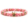 Charm Mens Armband Woman Designer Zirconia Copper Crown Pärledsträngar Vita turkos rosa Stone Womens Man Couples Armelets smycken Valentines Day Gift