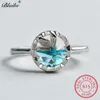 Мода-твердые S925 стерлингового серебра Русалка кольца для женщин Аквамарин Кристалл обручальное кольцо милый Фея Шарм обручальные кольца