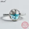 Fashion-Solid S925 Sterling Silver Mermaid Ringar För Kvinnor Aquamarine Crystal Engagement Ring Söt Fairy Charm Bröllop Bands