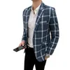 Gestreepte Plaid Blazer Business Casual Heren Slanke Pakjas Bruiloft Banket Suit Jacket Heren Single-knop