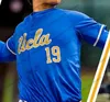 NCAA UCLA # 3 Brandon Crawford 7 Chase Utley 12 Gerrit Cole 42 Robinson White Gray Light Blue 2019 Retro College Baseball Jersey 4XL