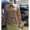 2019 Style bureau dames chaîne imprimer Blouses automne à manches longues en mousseline de soie Blouse femmes à lacets nœud boutons chemise hauts Blusas1