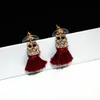 Wholesale-ashion luxury designer glittering cute lovely diamond owl animal tassel stud earrings for woman girls