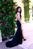Seksi Halter Siyah Mermaid Gelinlik Modelleri Uzun Dantel Sequins Boncuklu Backless Yan Yarık Abiye Örgün Parti Törenlerinde