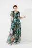 2020 Summer Desinge Women's Runway Dresses Sexy V Neck Sleeveless Lace Up Bow Printed Elastic Waist Elegant Long Floral Dresses