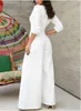 Sexy Jumpsuits Prom Dresses Robe De Soiree Long Sleeve Deep V Neck Evening Gowns with Pocket White Pants Formal Women Party Dress