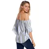 Women's T-Shirt 6 Colors Women Tube Top Off-Shoulder Striped Shirt Fashion Loose Short Sleeves Summer Clothing S-XXL