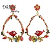 Mode-nouveau coréen été balancent femmes boucles d'oreilles Vintage émail oiseau or alliage fleur suspendus goutte boucle d'oreille mode femme boucles d'oreilles 2019