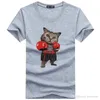 Camisetas de manga corta de algodón con cuello redondo para hombre, camisetas de gato de boxeo divertidas, camisetas personalizadas con animales de gato, regalo de cumpleaños