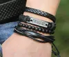 100% bracelet en cuir véritable perles corde de chanvre noir espoir bracelet hommes combinaison costume Bracelet 4 styles/1 ensemble