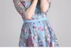 Nouveau design femmes o-cou demi manches gaze broderie fleurs mignon doux style princesse taille haute midi longue robe vestidos