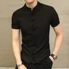 LINEN KORT SLEEVE Herrklänning Skjorta Top Summer Plus Size Chinese Style Black Slim Mens Shirts Streetwear Male Tops2829