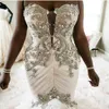 2019 Plus Size Abiti da sposa a sirena Perline di pizzo di cristallo Tiered Sweetheart Long Train Abito da sposa africano Custom Made Vestidos 265t