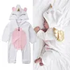 Nyfödd barn baby flicka enhörning flanell romper jumpsuit outfit varm kläder vinter2603910