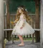 Lovely Flower Girls Dresses Jewel Long Sleeves Lace Appliques Kids Formal Wear Knee Length Long Birthday Toddler Girls Pageant Gowns