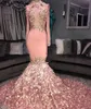 Maniche eleganti lunghe D sirena floreale abiti da ballo rosa ragazze nere corte dei treni plus size abito da laurea africano abito da sera resses ress