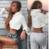 Damen Hoodies Sweatshirts Frauen Crop Tops Hoodie Jumper Sexy Kurze Sport Pullover Langarm Weiß Herbst Warme Mit Kapuze W3