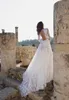 Elegant A Line 2020 Wedding Dresses Lace Appliqued Beach Wedding Dress V Neck Long Sleeves Backless Bohemia Plus Size Bridal Gown