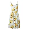 Vestidos de verano para mujer A-Line Casual Spaghetti Strap Button Down Floral Printed Midi Dress con bolsillos Sundresses